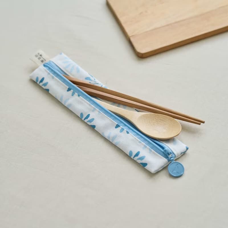 拉鏈餐具袋(含餐具)/烏秋圈圈/晴空藍/鳥語花窗