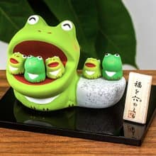日本龍虎作幸福大嘴福六蛙 開運平安親子蛙 素陶創意擺件生日禮物