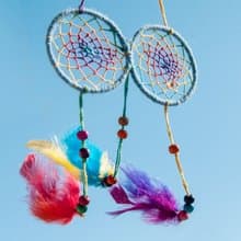 民族風掛飾 boho 手工編織棉麻捕夢網吊飾dream Cather-藍色眼睛