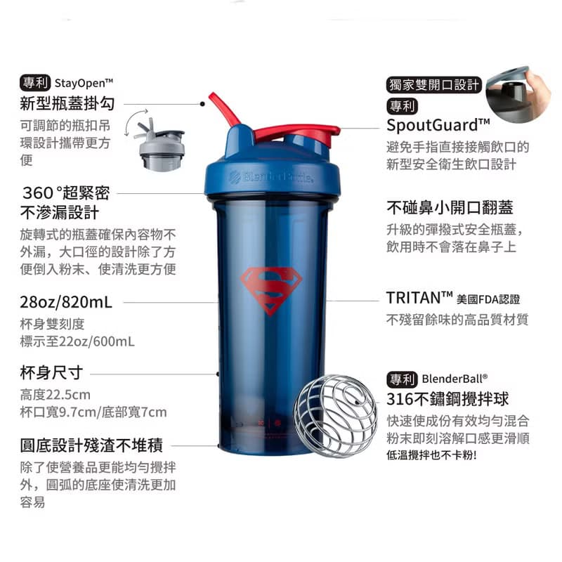 Blender Bottle【Pro28系列】DC特別版Tritan防漏水壺820ml-超人