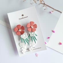 皮革系列-春日茶敘 皮革花 蕾絲 耳環/耳夾
