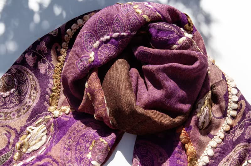 喀什米爾Cashmere/水煮羊毛披肩/針織圍巾/刺繡圍巾/羊絨披巾-花