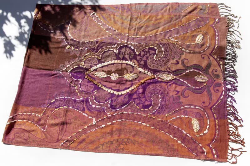 喀什米爾Cashmere/水煮羊毛披肩/針織圍巾/刺繡圍巾/羊絨披巾-花