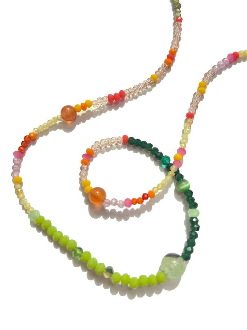 Fruit & Vegetable Collection - 005 Cucumber & Carrot Gemstone Necklace
