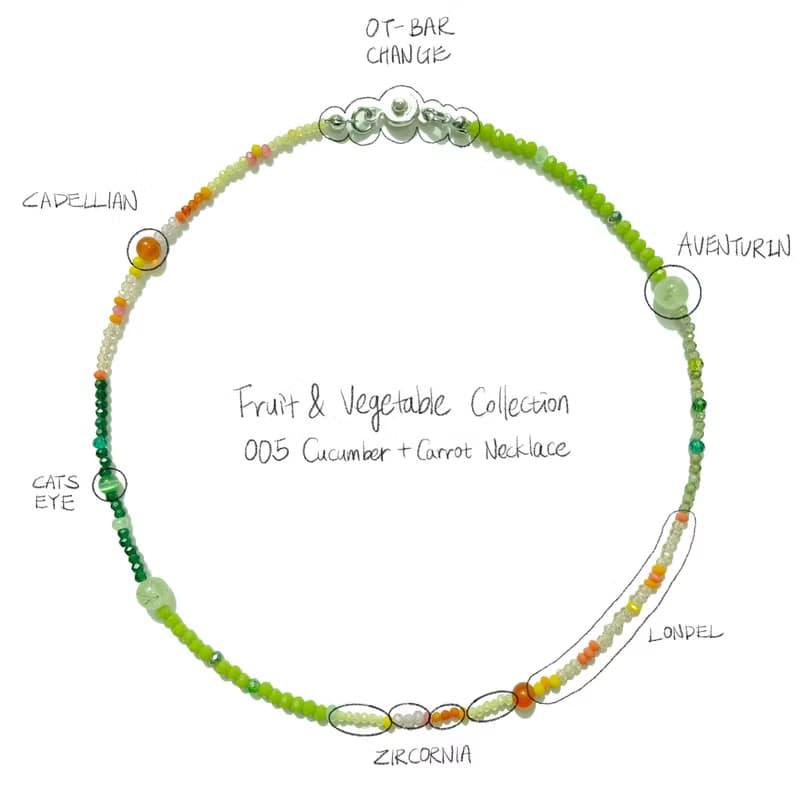 Fruit & Vegetable Collection - 005 Cucumber & Carrot Gemstone Necklace