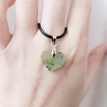 【親翠】天然翡翠 冰飄水墨綠花黃帶綠手磨愛心純銀釦頭鎖骨鏈