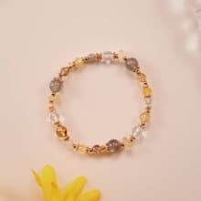 淘金客。拉長石 黑金超七 黃水晶 14K包金 水晶礦石設計手鍊