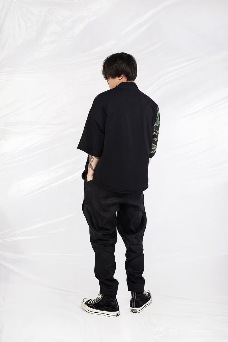 JANWONG19新款毛圈户外华夫格迷彩拼接道袍外套和服KIMONO