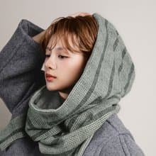 Mist 系列 - 鐵暮 * 綠色 格紋 混織毛料 圍巾 連帽圍巾