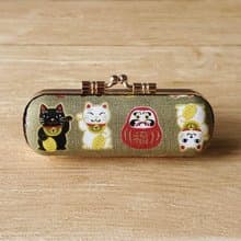 日本招財貓 不倒翁 口金印章盒 口紅盒 日本布 單章盒 Cat 貓咪
