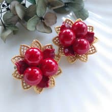 Vintage Jewelry 西洋古董飾品 立體紅果子 珠花 夾式耳環