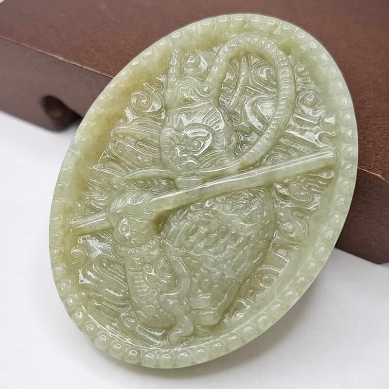 天然滿黃翡 齊天大聖 孫悟空 吊墜 牌件 | 天然緬甸玉A貨翡翠