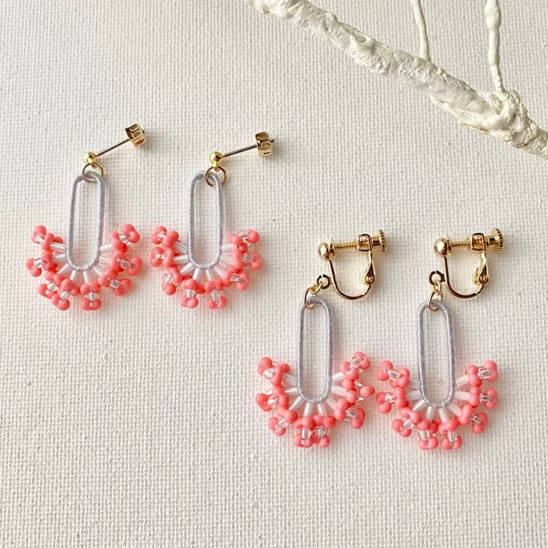 コーラルピアス・イヤリング【ライトグレー×ピンク】