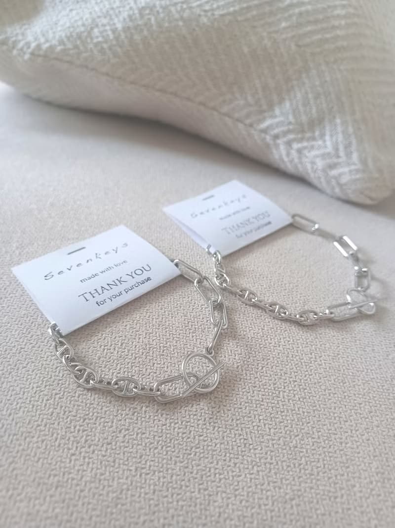 船錨與橢圓鍊條手鍊 ∣ 圈棒釦船錨鍊手鍊 / 銀色