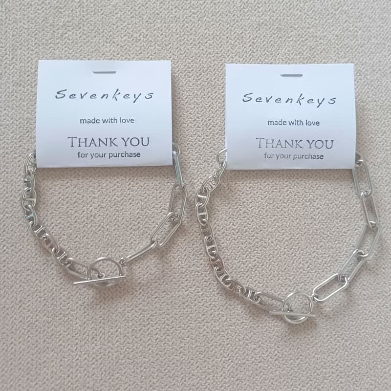 船錨與橢圓鍊條手鍊 ∣ 圈棒釦船錨鍊手鍊 / 銀色