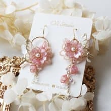 【粉櫻與蝶耳環】 不對稱耳環 櫻花 蝴蝶 耳環 耳夾