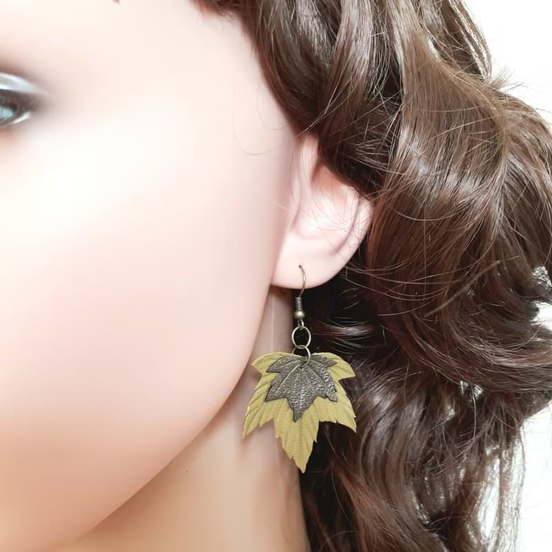 耳環 green leather earrings for her Leather women's jewelry