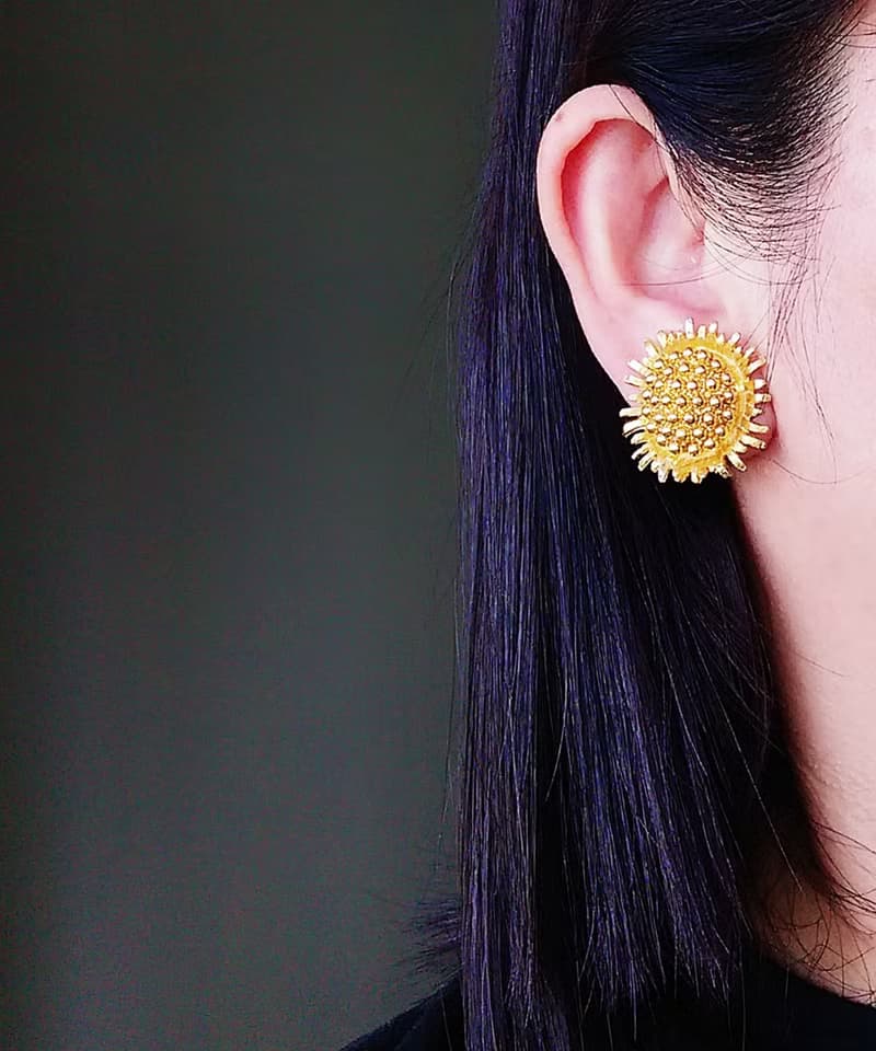 Vintage Jewelry 西洋古董飾品 BSK 黃金向日葵 夾式耳環