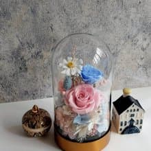 粉黛藍 永生花玻璃罩.花盅 祝賀花禮 生日.七夕情人節.母親節