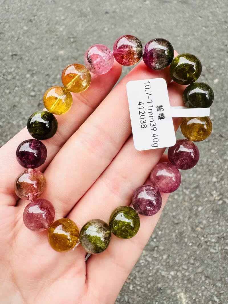 天然濃色大珠碧璽10.9-11.2mm39.40g電氣石雙色西瓜碧璽彩碧璽
