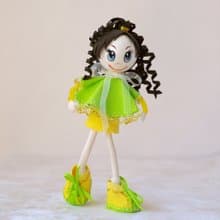 Handmade little doll with curly hair fun gift. Interior doll. Unique art doll.