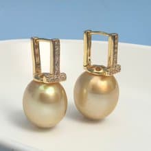 國母款 天然海水珍珠 南洋金珠  純銀 耳環