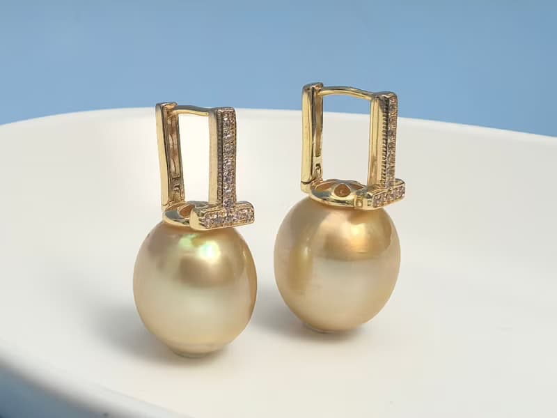 國母款 天然海水珍珠 南洋金珠  純銀 耳環