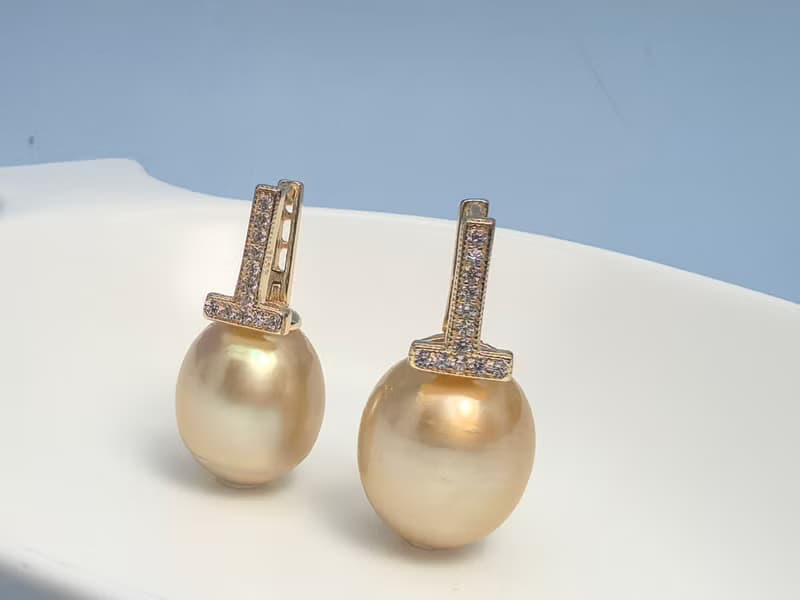 國母款 天然海水珍珠 南洋金珠  純銀 耳環