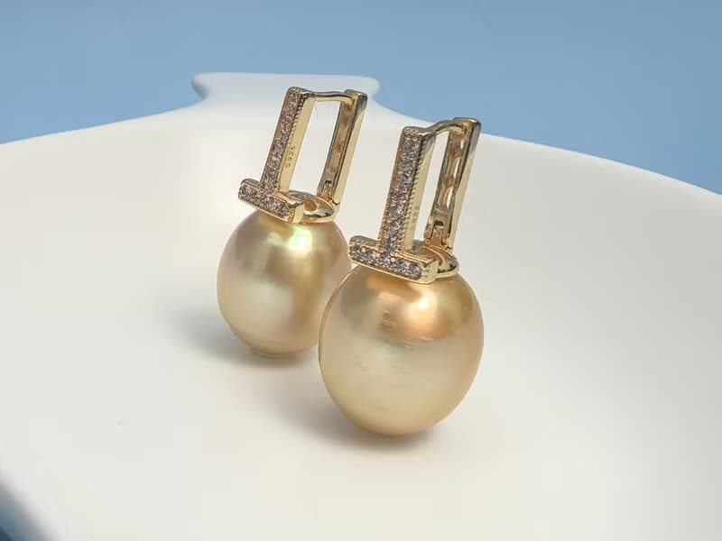 國母款 天然海水珍珠 南洋金珠  純銀 耳環