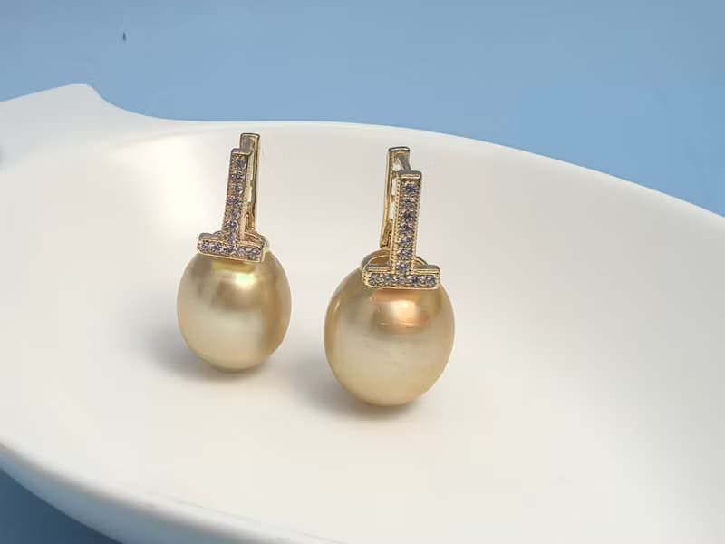 國母款 天然海水珍珠 南洋金珠  純銀 耳環