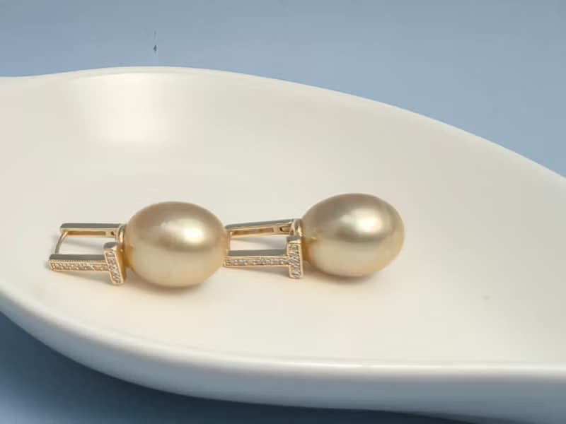 國母款 天然海水珍珠 南洋金珠  純銀 耳環