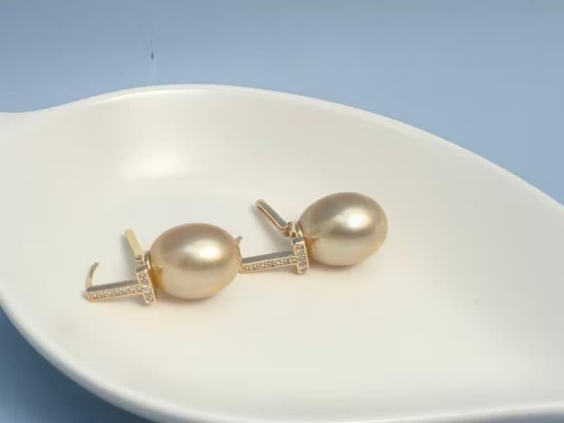 國母款 天然海水珍珠 南洋金珠  純銀 耳環