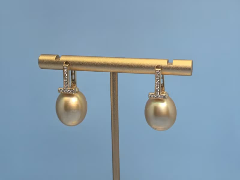 國母款 天然海水珍珠 南洋金珠  純銀 耳環