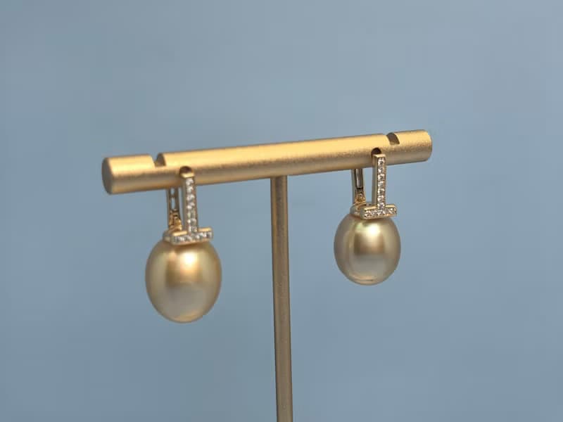 國母款 天然海水珍珠 南洋金珠  純銀 耳環