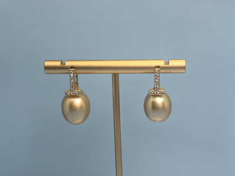 國母款 天然海水珍珠 南洋金珠  純銀 耳環