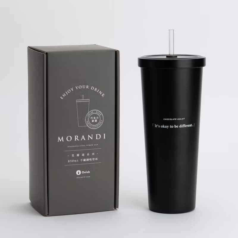 Oolab 莫蘭迪系列 二代不鏽鋼吸管杯850ml-巧克力歐蕾