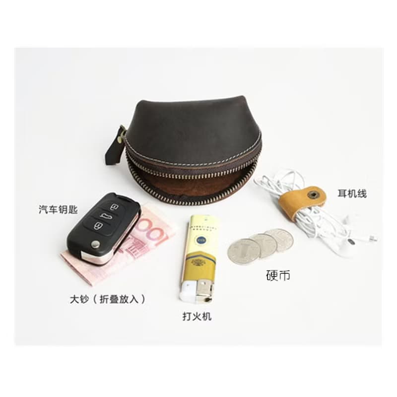 可刻字 零錢包 瘋馬皮拉鏈小包 鑰匙包 小收納包 復古貝殼包 生日禮物