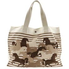 【日本直送】エルメス HERMES シュヴォーアン トートバッグ キャンバス 茶/オフホワイト ホース ユニセックス【中古】