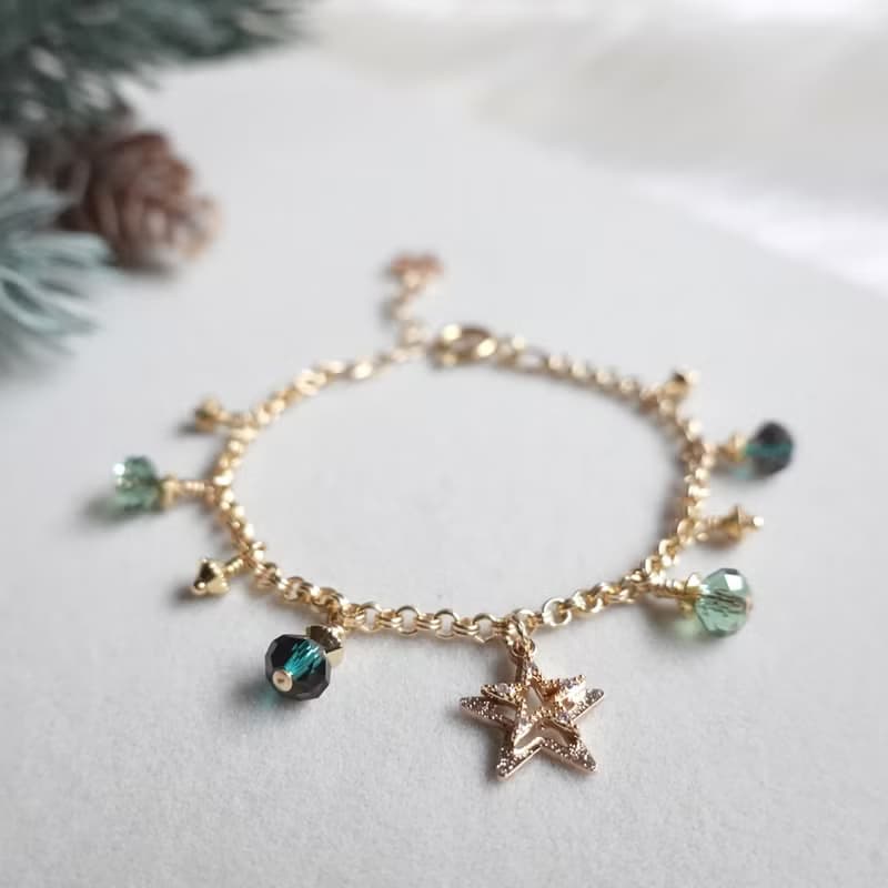 冬日盛典 - 漸層綠水晶星星手鍊
