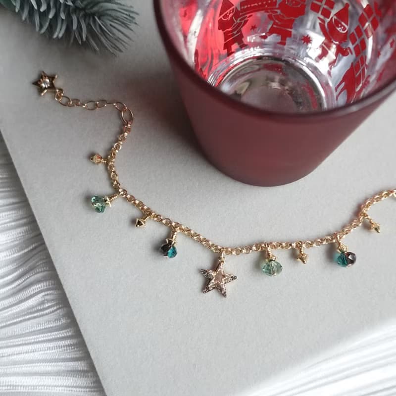 冬日盛典 - 漸層綠水晶星星手鍊
