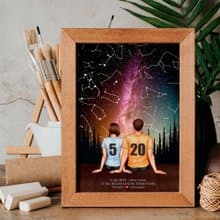 【可愛風似顏繪】交往紀念日當天的真實星空夜晚 A6木框 週年禮物