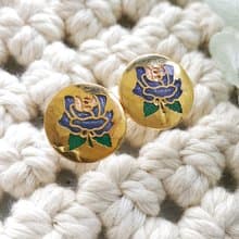 Vintage Jewelry 西洋古董飾品 景泰藍 紫玫瑰 小巧 針式耳環
