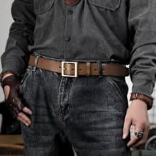 美式復古真皮腰帶 加厚頭層牛皮黃銅針扣皮帶