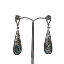 Art Deco Style Teardrop Paua Shell & Marcasite Earrings/Set 925 Sterling Silver