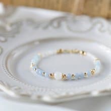 湛空。天使石 月亮石 海藍寶 白月亮石 18K包金 水晶 手鍊