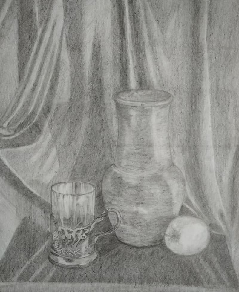 鉛筆 圖形 靜物 投手 玻璃杯墊 蘋果 織物 復古 餐具