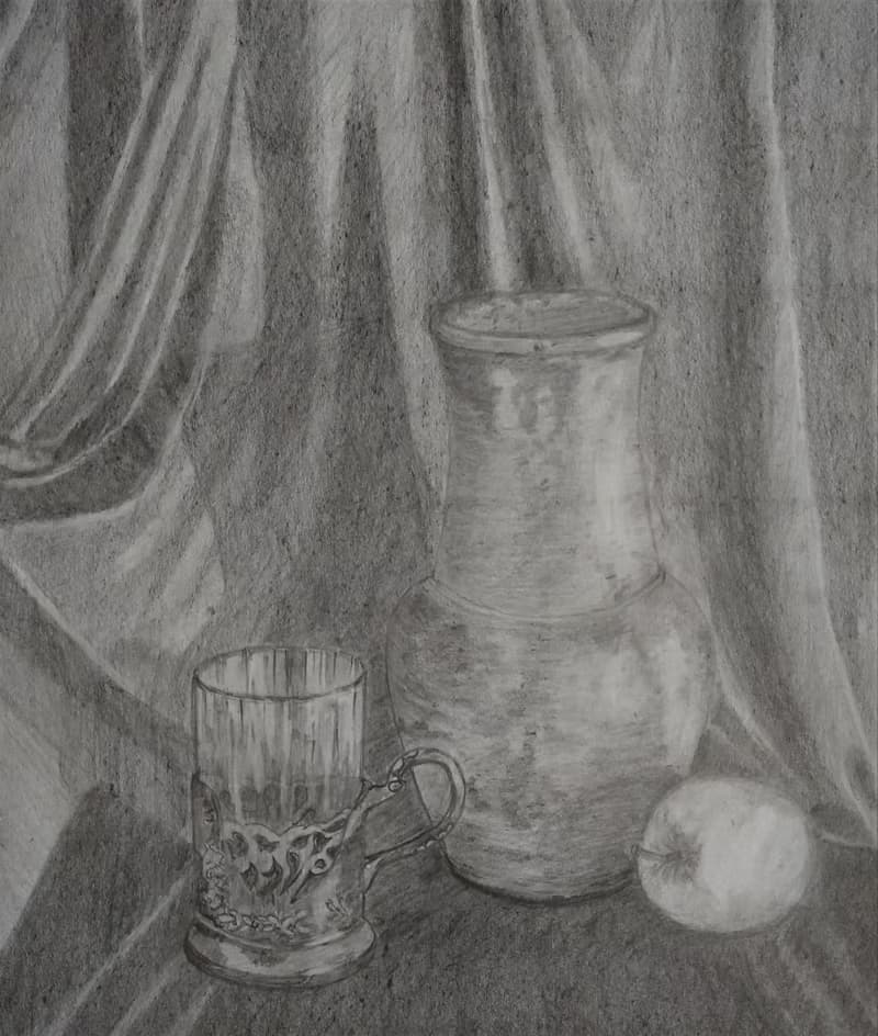 鉛筆 圖形 靜物 投手 玻璃杯墊 蘋果 織物 復古 餐具