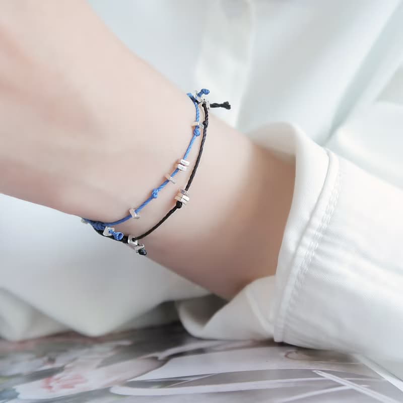 925純銀 織星 耀眼黑色 幸運繩 手繩 蠟繩 免費送禮包裝