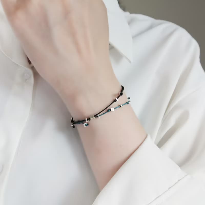 925純銀 織星 耀眼黑色 幸運繩 手繩 蠟繩 免費送禮包裝