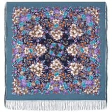 Pavlovo Posad Russian Shawl 100% Wool Scarf 125x125 cm Wrap Silk Fringe 1987-12